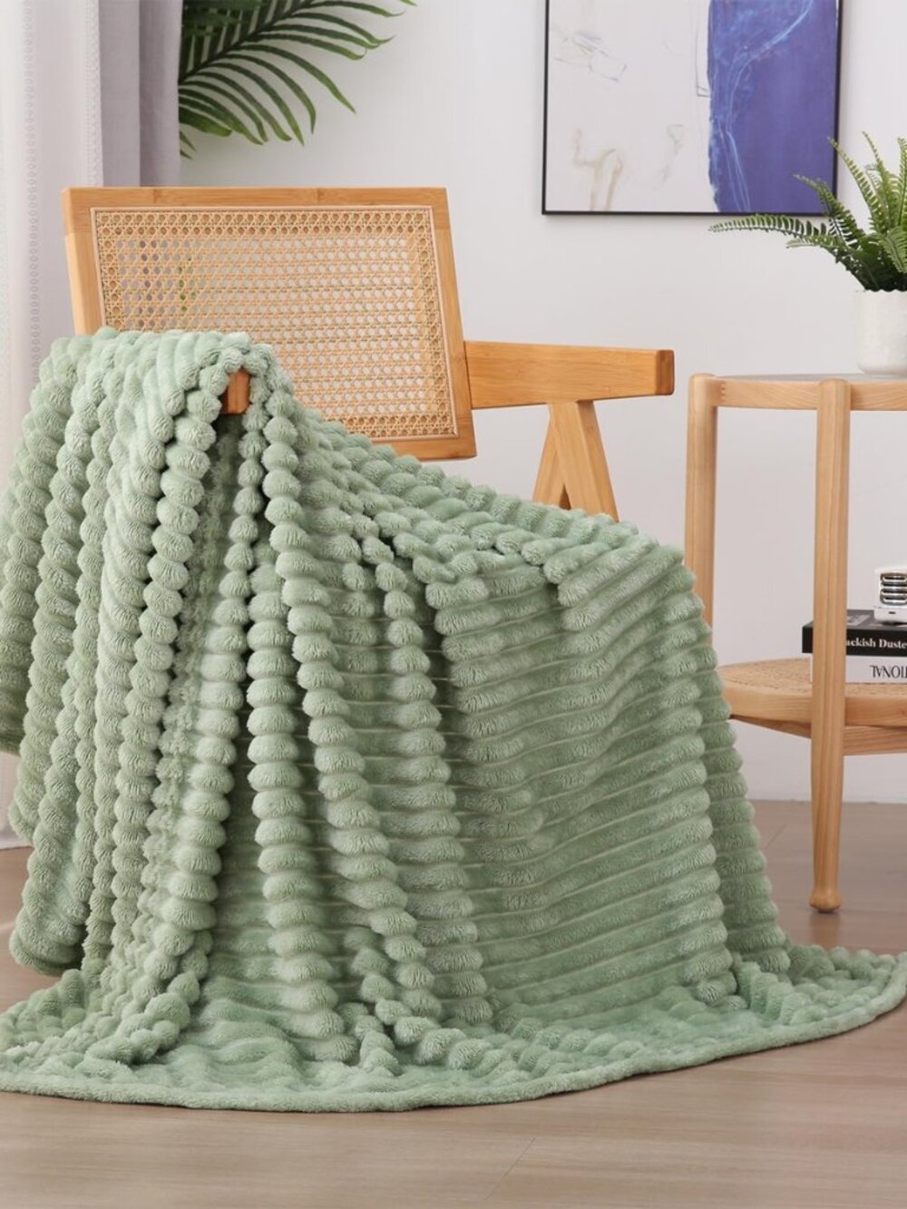 Sage Green Fleece Throw Blanket 50”×60” for Couch Sofa Livingroom